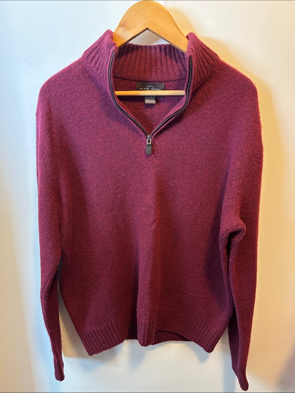 Black Brown 1826 Men's Zip-Neck wool Sweater in Wine
